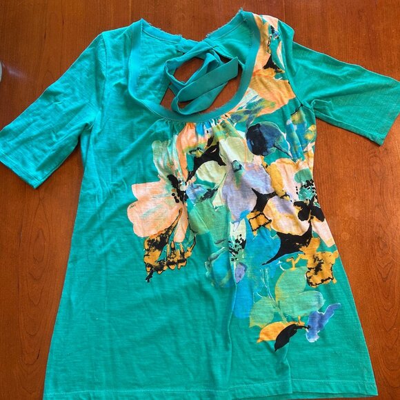 Akemi + Kin Anthropologie Turquoise Tie Short Sleeve Shirt Size Small - Picture 1 of 3